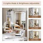 Modern White Vanity Desk with 3 LED Lighting Modes, 3 Drawers, Open Shelves, Hair Dryer Holder, and Dressing Chair - MDF Construction - Grand Goldman Shop