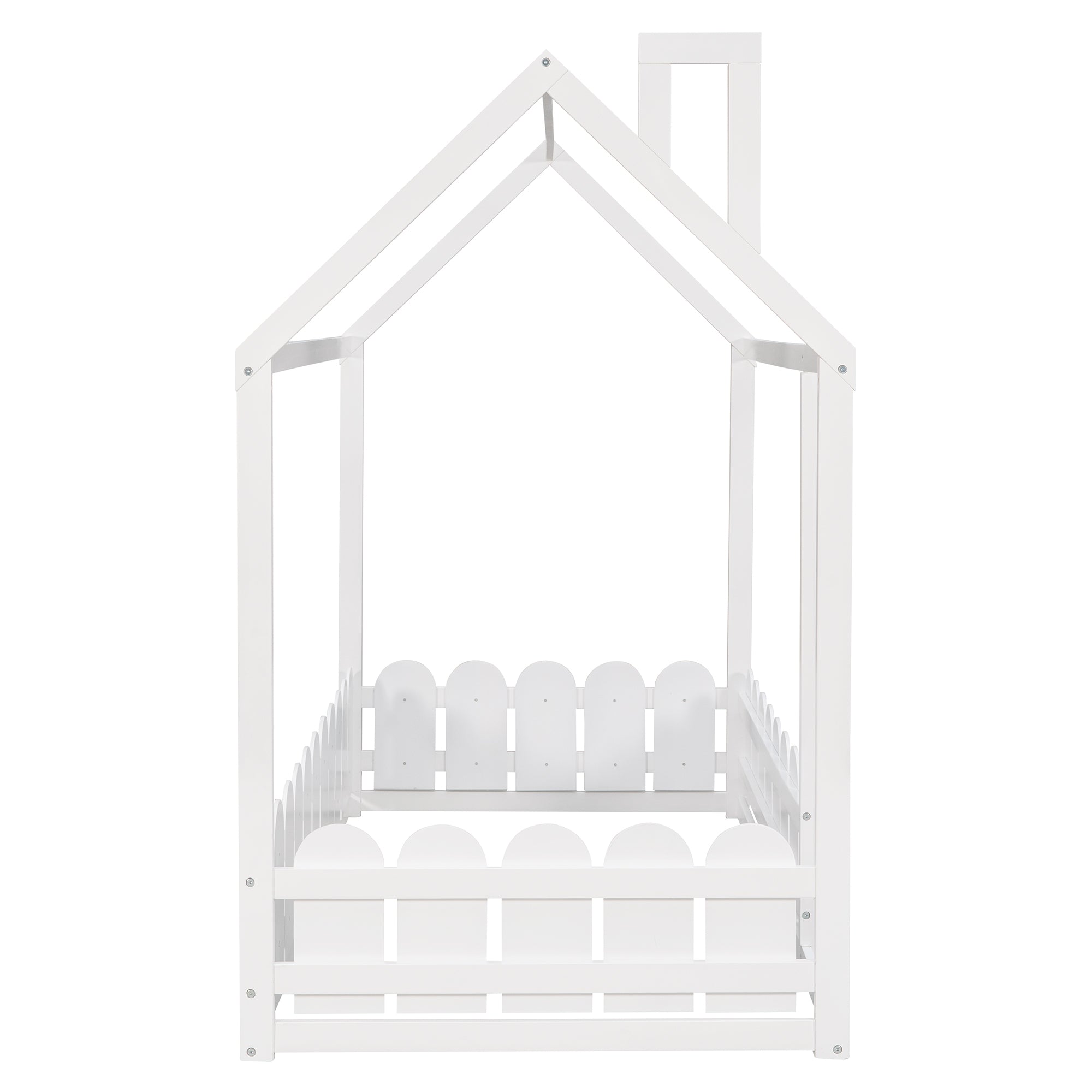 {Slats are not included}Twin Size Wood Bed House Bed Frame with Fence,for Kids,Teens, Girls,Boys {White}{OLD SKU:WF194274AAK} - Grand Goldman Shop