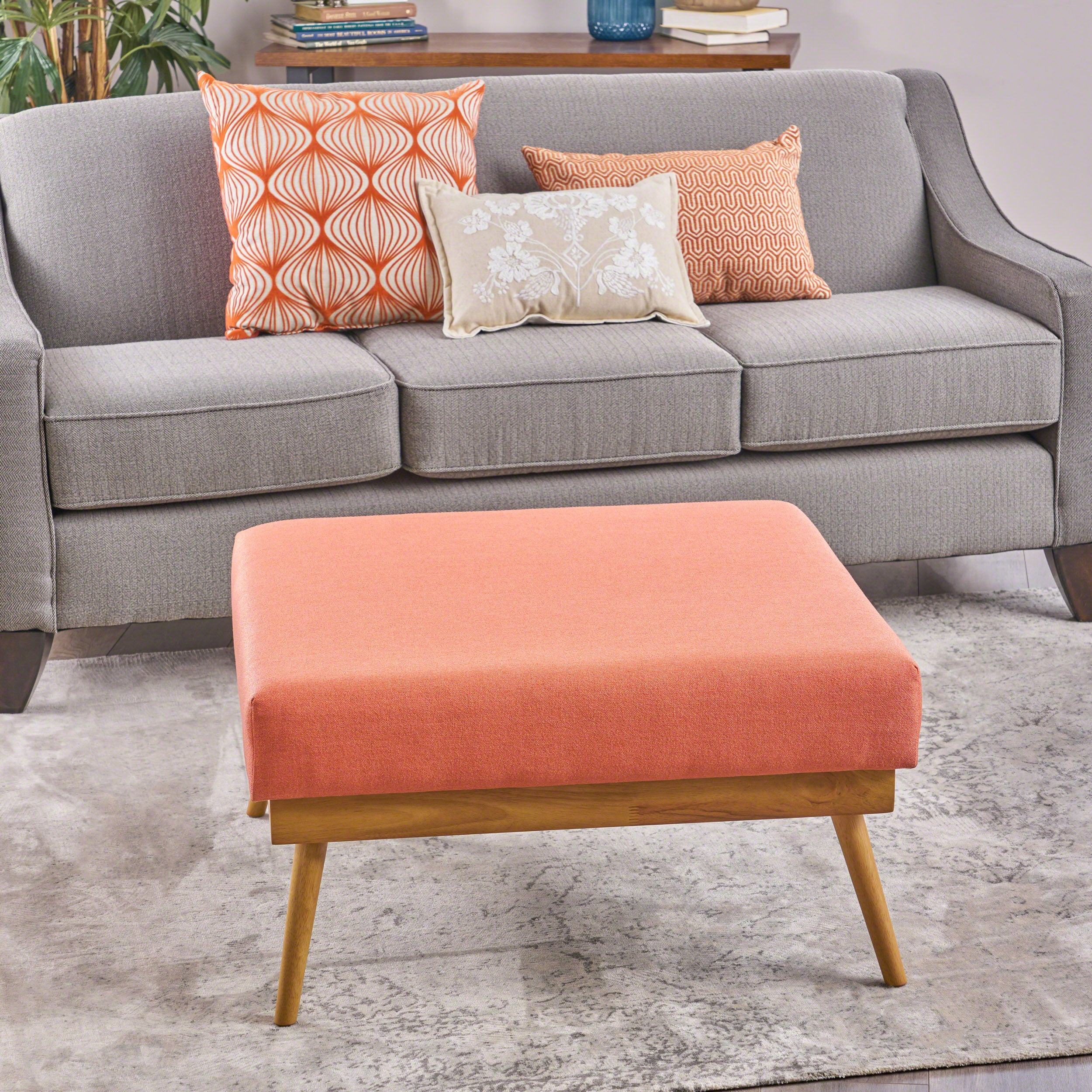 33' Large Square Ottoman Coffee Table, Upholstered Footrest Ottoman with Wood Farmhouse, for Living Room - Grand Goldman Shop