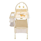 Baby Changing Table, Foldable Diaper Change Station with 2 Fabric Drawers, Side Basket & Hanging Rod, Adjustable Height Porta