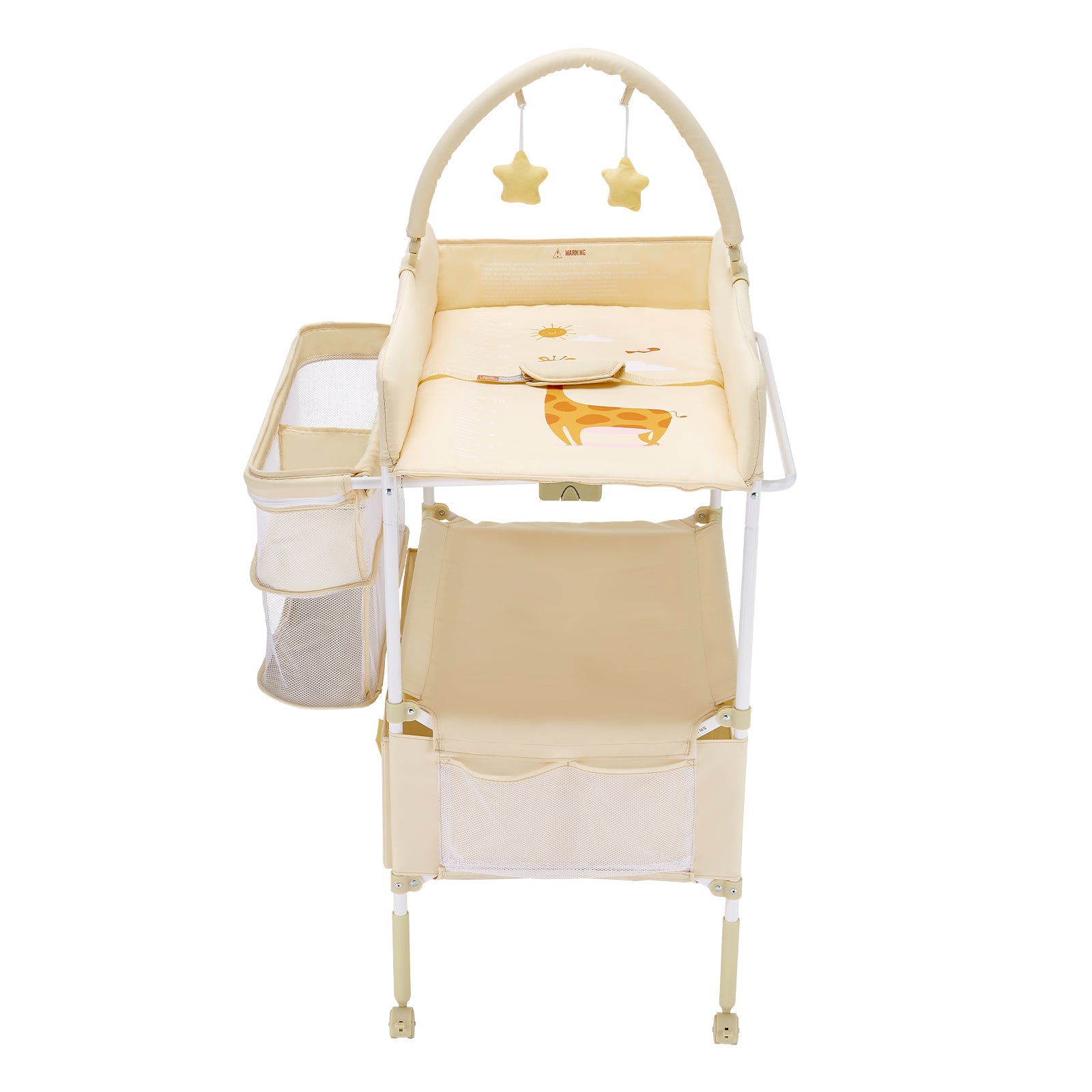 Baby Changing Table, Foldable Diaper Change Station with 2 Fabric Drawers, Side Basket & Hanging Rod, Adjustable Height Porta