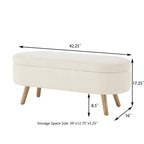 Luxury Oval Boucle Storage Ottoman Bench with Wood Legs 350lb Weight Capacity & Safety Hinge, for Living Room, Bedroom Entryway,IVORY - Grand Goldman Shop