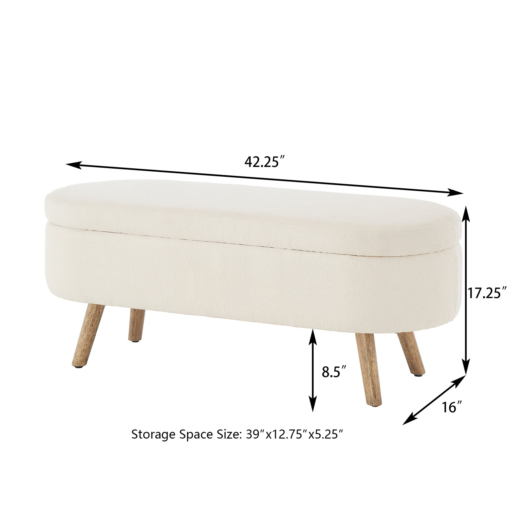 Luxury Oval Boucle Storage Ottoman Bench with Wood Legs 350lb Weight Capacity & Safety Hinge, for Living Room, Bedroom Entryway,IVORY - Grand Goldman Shop