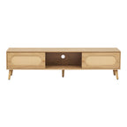 Boho TV Stand for TVs up to 80'', Modern Farmhouse Media Console with Solid Wood Legs, Natural Wood Finish, MDF Cabinet, 70.8''L x 15.7''W x 17.7''H - Grand Goldman Shop