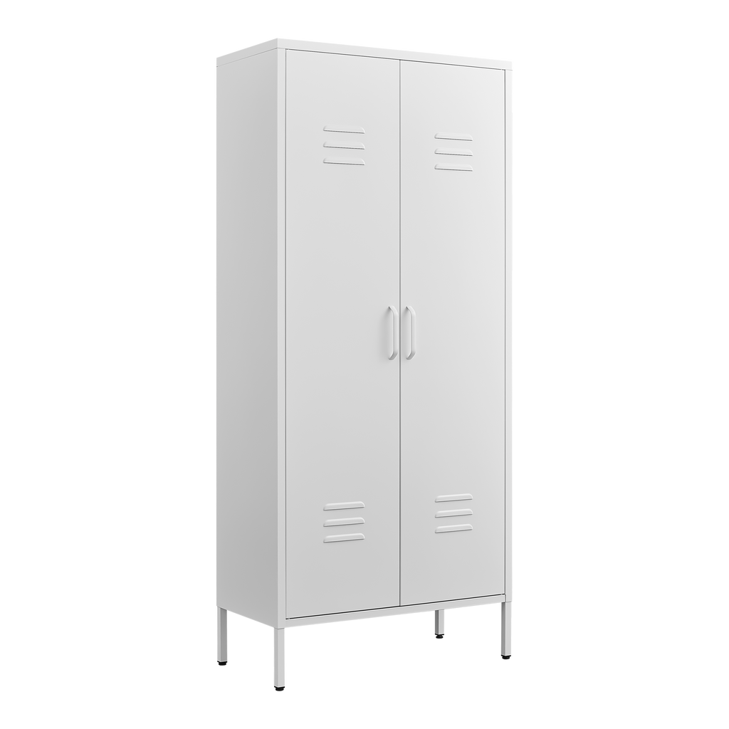Modern Storage Cabinet with Adjustable Shelves, Magnetic Door Stopper, Aluminum Alloy Handles, and Breathable Design in White