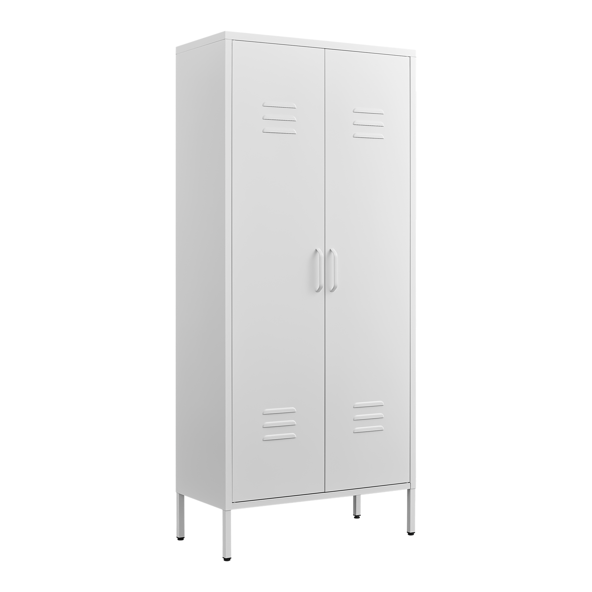 Modern Storage Cabinet with Adjustable Shelves, Magnetic Door Stopper, Aluminum Alloy Handles, and Breathable Design in White