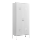 Modern Storage Cabinet with Adjustable Shelves, Magnetic Door Stopper, Aluminum Alloy Handles, and Breathable Design in White