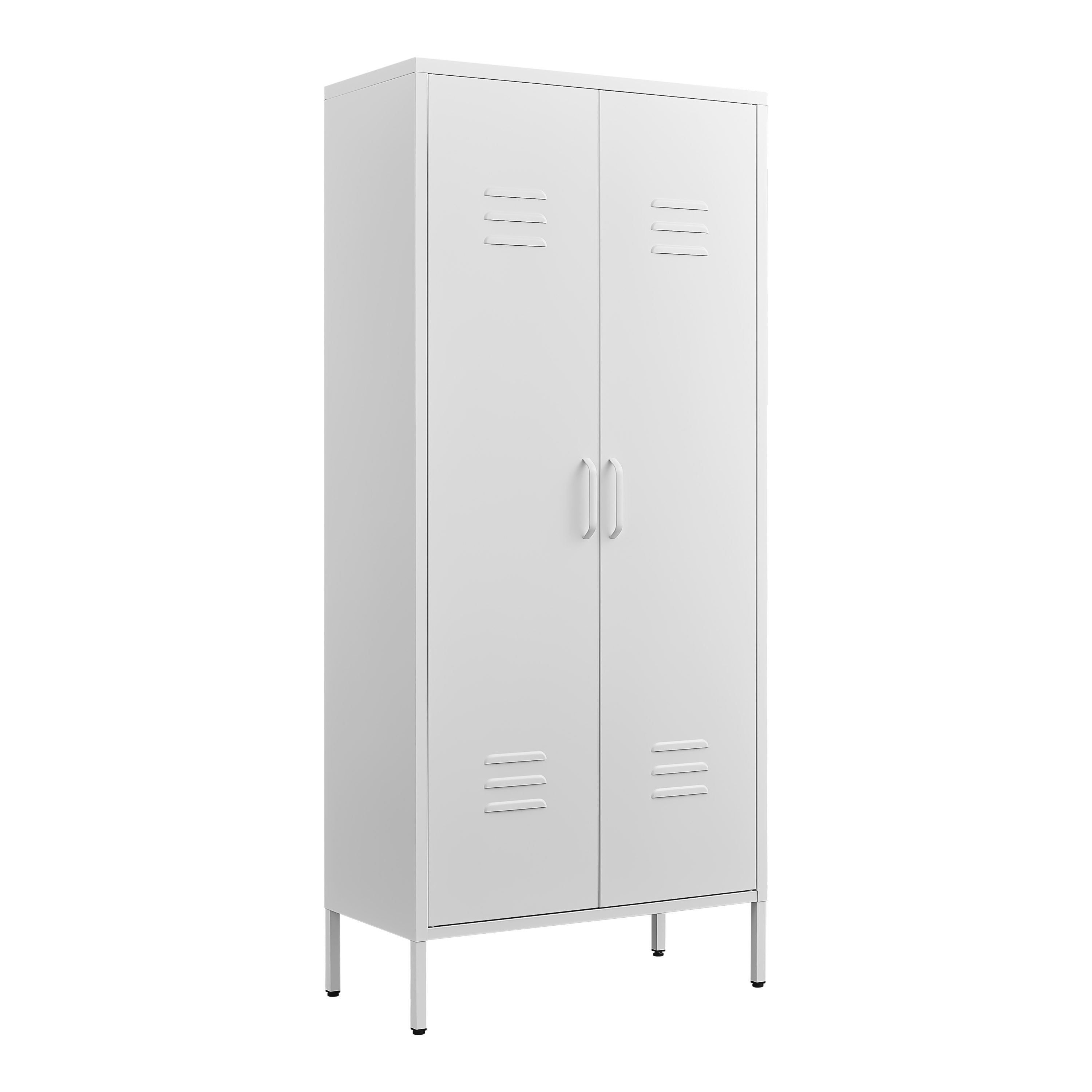 Modern Storage Cabinet with Adjustable Shelves, Magnetic Door Stopper, Aluminum Alloy Handles, and Breathable Design in White