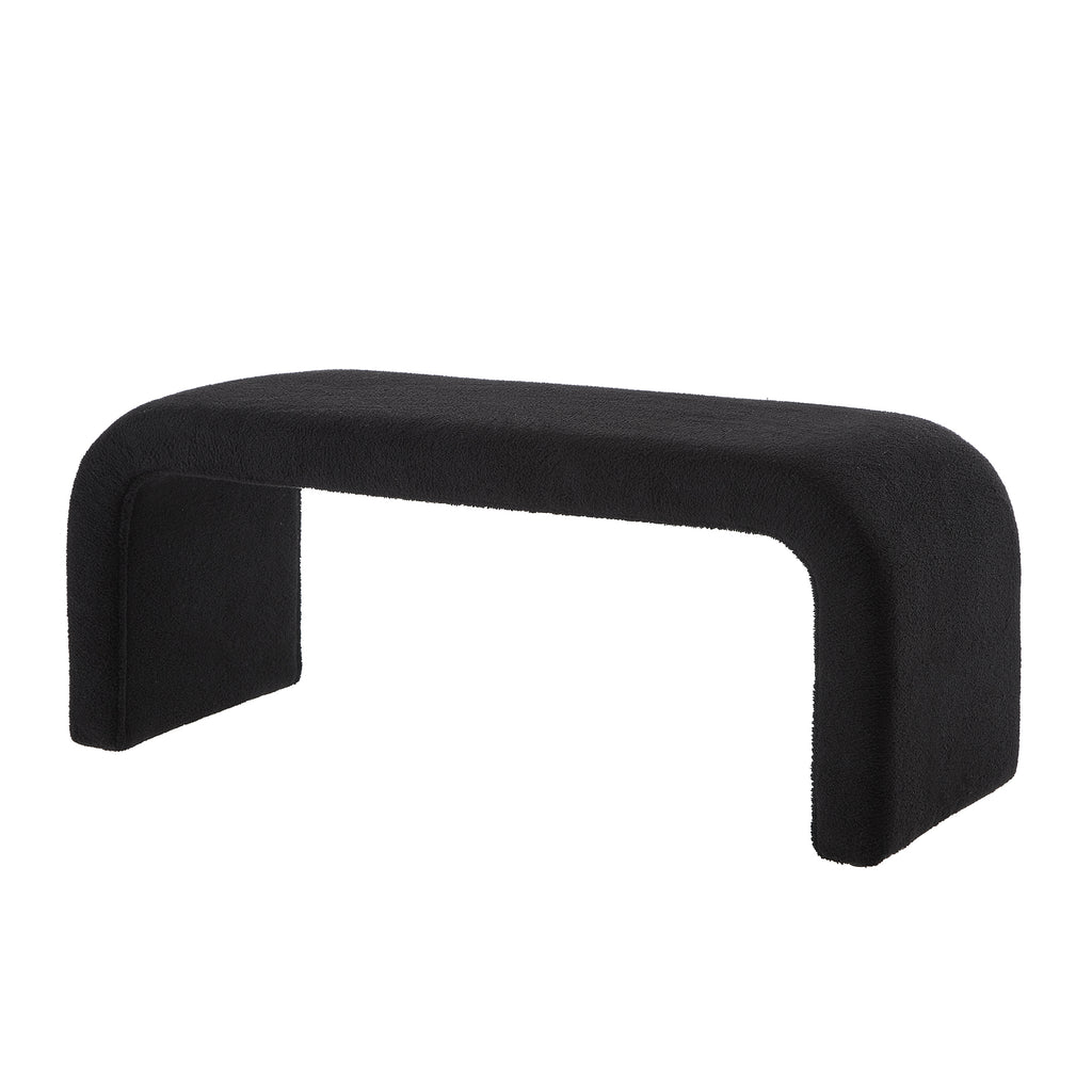 Set of 3 U-Shaped Modern Bench Teddy  Ottoman Bench for Entryway, Bedroom End of Bed, Set of 3 Small Sofa Footrest Extra Seating for Living Room, 44+18 Inch Bench Bench & Ottoman- Black - Grand Goldman Shop