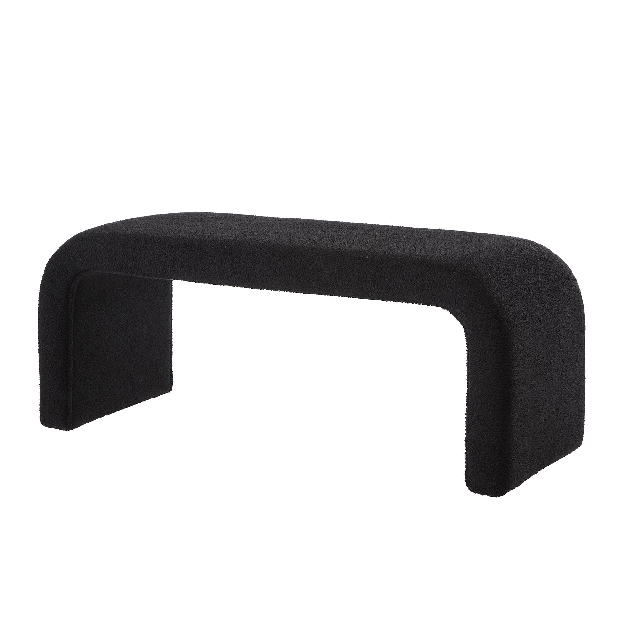 Set of 3 U-Shaped Modern Bench Teddy  Ottoman Bench for Entryway, Bedroom End of Bed, Set of 3 Small Sofa Footrest Extra Seating for Living Room, 44+18 Inch Bench Bench & Ottoman- Black - Grand Goldman Shop