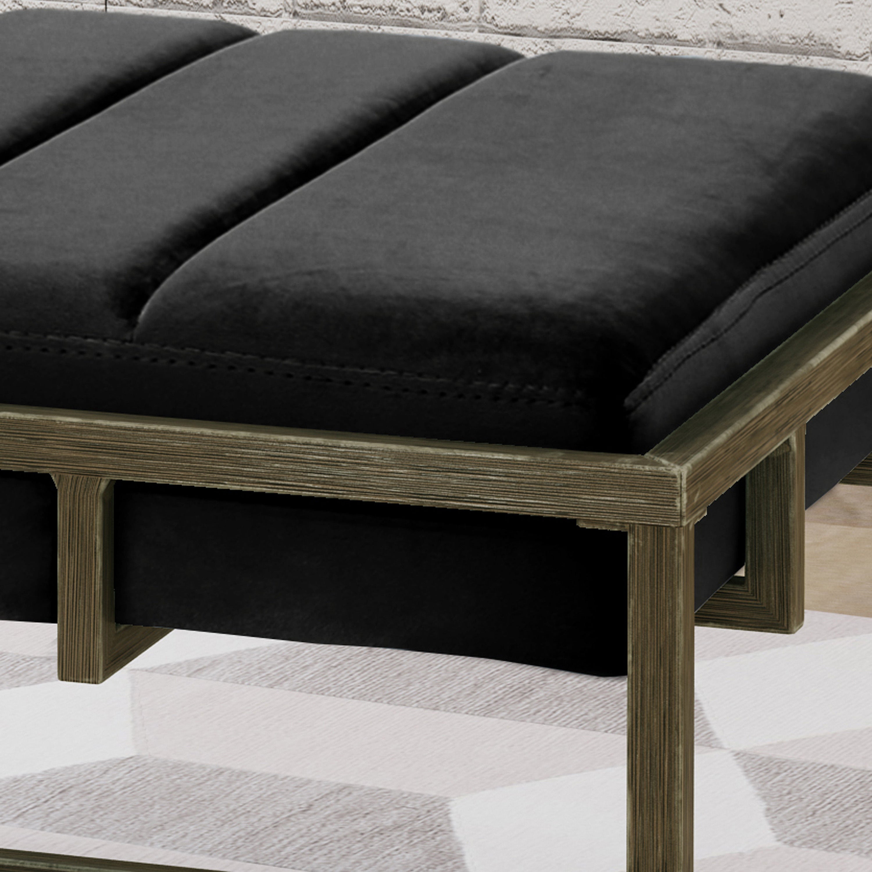 Upholstered Velvet Ottoman Bench with Brass Finish, Black - Grand Goldman Shop