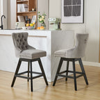 Swivel Velvet Barstools with Button Tufted Decoration and Wooden Legs, and Chrome Nailhead Trim, Leisure Style Bar Chairs,Bar stools, Set of 2 (Gray),SW1860GY - Grand Goldman Shop