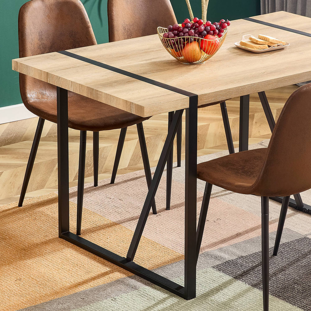 Rustic Industrial Rectangular Wood Dining Table For 4-6 Person, With 1.5' Thick Engineered Wood color Tabletop and Black Metal Legs,Desk For Kitchen Dining Living Room, 55.1' x 31.4'x 29.9'1529W115172 - Grand Goldman Shop