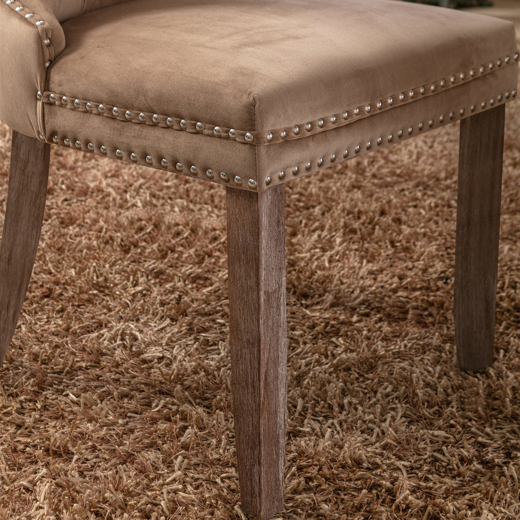 Nikki Collection Modern, High-end Tufted Solid Wood Contemporary Velvet Upholstered Dining Chair with Wood Legs Nailhead Trim 2-Pcs Set, Khaki, SW2001KK - Grand Goldman Shop