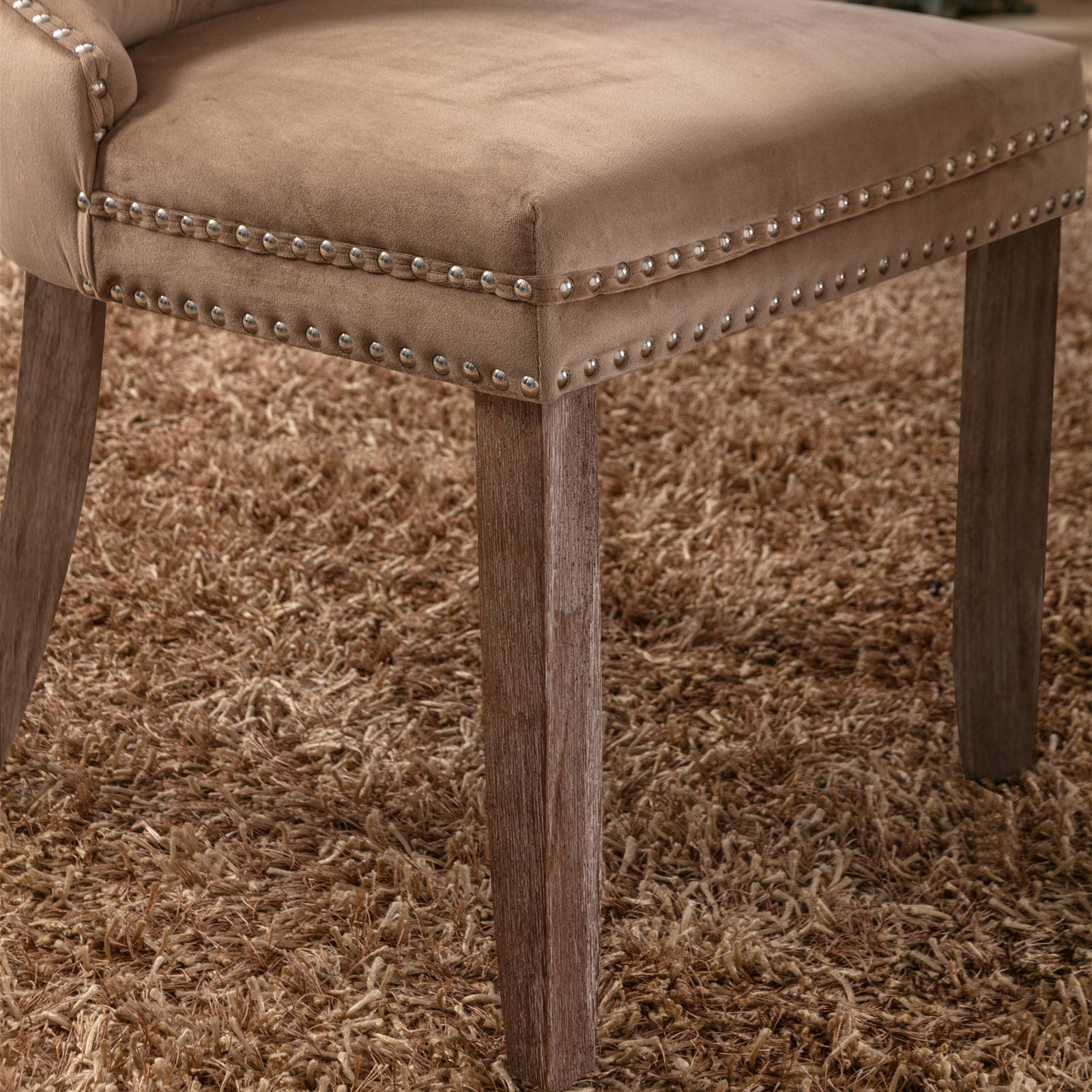 Nikki Collection Modern, High-end Tufted Solid Wood Contemporary Velvet Upholstered Dining Chair with Wood Legs Nailhead Trim 2-Pcs Set, Khaki, SW2001KK - Grand Goldman Shop