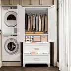 71' Tall Metal Wardrobe Cabinet with 2 Drawers and Hanging Rod, 2 Doors Wardrobe Closet with Shelf for Bedroom, Office, Laundry Room,Entryway ,Foyer,Guesthouse (White) - Grand Goldman Shop