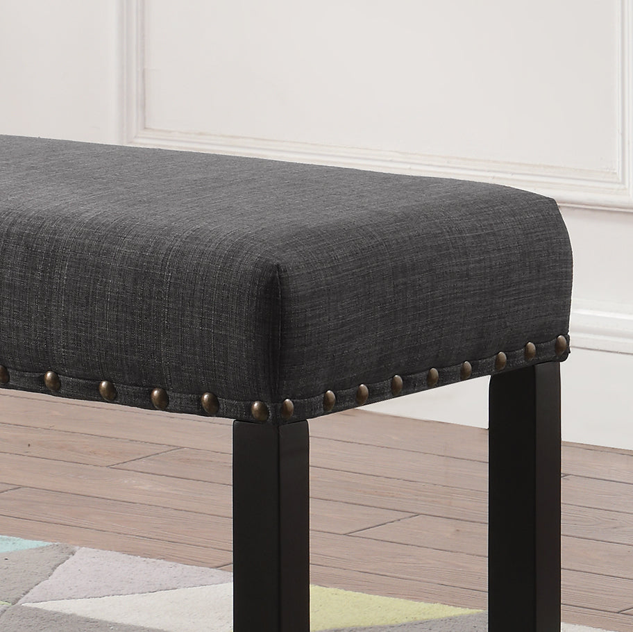 Biony Fabric Dining Bench with Nailhead Trim, Grey - Grand Goldman Shop