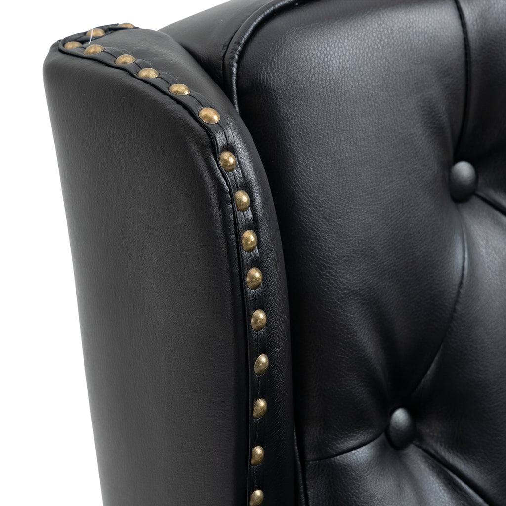 Modern Accent Armchair with Sturdy Wood Legs in Black PU Leather for Living Room or Bedroom - Grand Goldman Shop