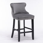 A&A Furniture,Contemporary Velvet Upholstered Wing-Back Barstools with Button Tufted Decoration and Wooden Legs, and Chrome Nailhead Trim, Leisure Style Bar Chairs,Bar stools, Set of 2 (Gray),SW1824GY - Grand Goldman Shop