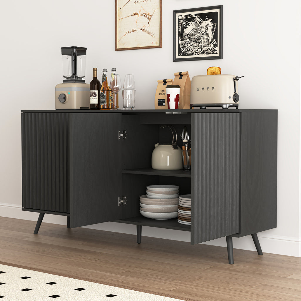 Sideboard Buffet Cabinet with Storage, Long Sideboard Storage Cabinet with 4 Doors, Wood Credenza Console Coffee Bar Cabinets with Adjustable Shelves for Living Room Kitchen Dining Room Black - Grand Goldman Shop