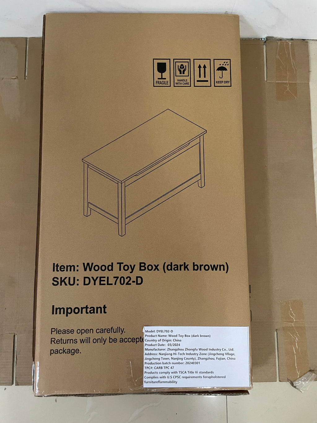 Kids Wooden Toy Box Storage with Safety Hinged Lid for Ages 2+ (Coffee) | Premium Home Decor - Grand Goldman