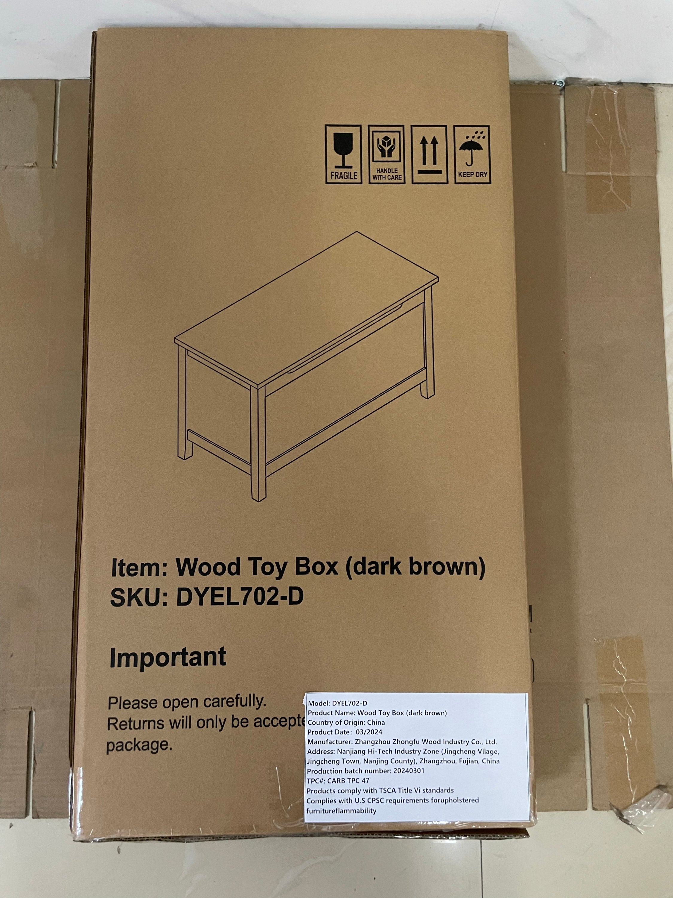 Kids Wooden Toy Box Storage with Safety Hinged Lid for Ages 2+ (Coffee) | Premium Home Decor - Grand Goldman