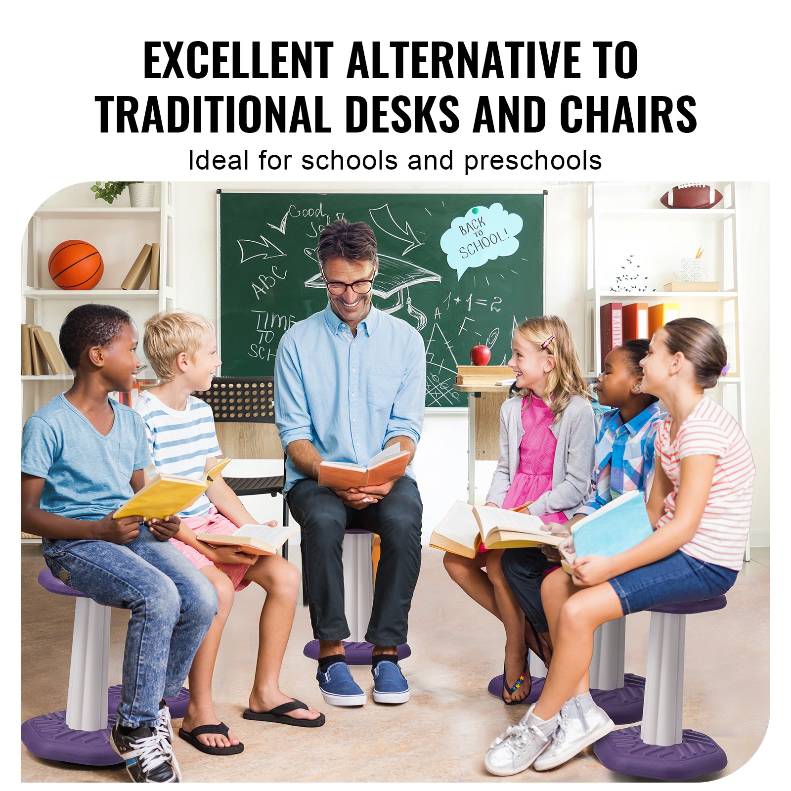 Kids Wobble Chair, Active Chair with Sponge Cushion, Wobble Stool Improves Focus, Posture and Calm Children, Ideal for School