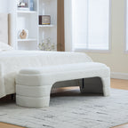 64.96'Wide Modern Upholstered Armless Upholstered Bedroom Benches End of Bed Bench for Entryway, Ottoman Foot Stool for Living Room and Bedroom, Entryway,White Boucle - Grand Goldman Shop