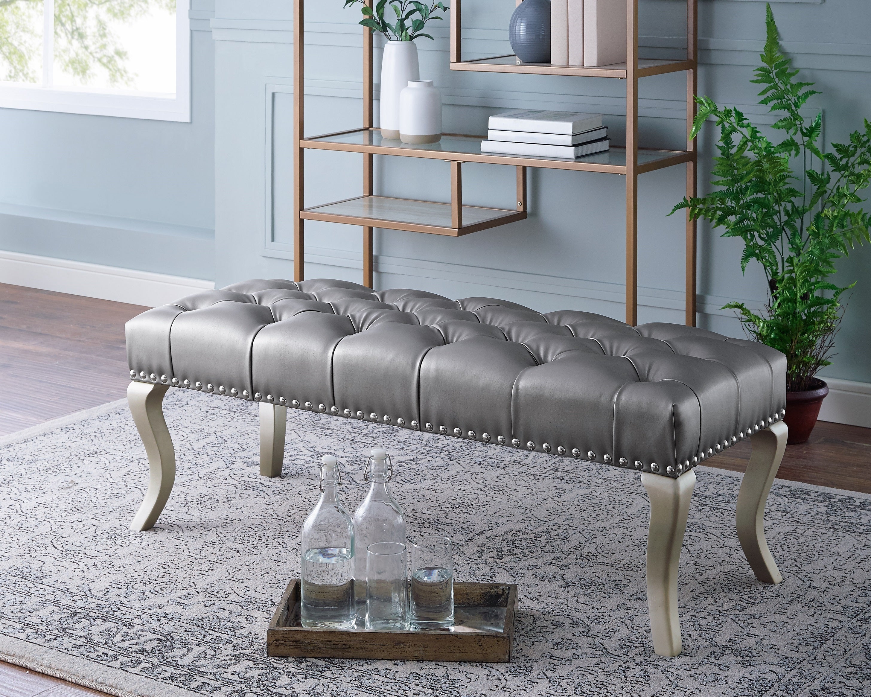Decor Maxem Tufted FabricUpholstered Bench with Nailhead Trim - Grand Goldman Shop