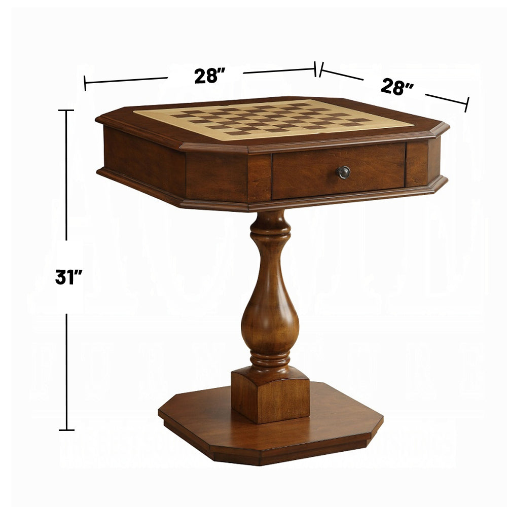 Square Top Game Table with Wooden Pedestal Base, Cherry - Grand Goldman