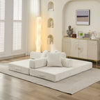 Comfy Convertible Folding Mattress Couch, Floor Sofa Bed, Chenille Floor Sofa with Armrest, Floor Sofa Lounge Couch for Living Room Bedroom Lounge Studio-Beige - Grand Goldman Shop