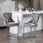 26' Counter Height Bar Stools Set of 2, Modern Velvet Barstools with Button Back&Rivet Trim Upholstered Kitchen Island Chairs with Sturdy Chromed Metal Base Legs Farmhouse Bar Stools, (Gray,2 Pack) - Grand Goldman Shop