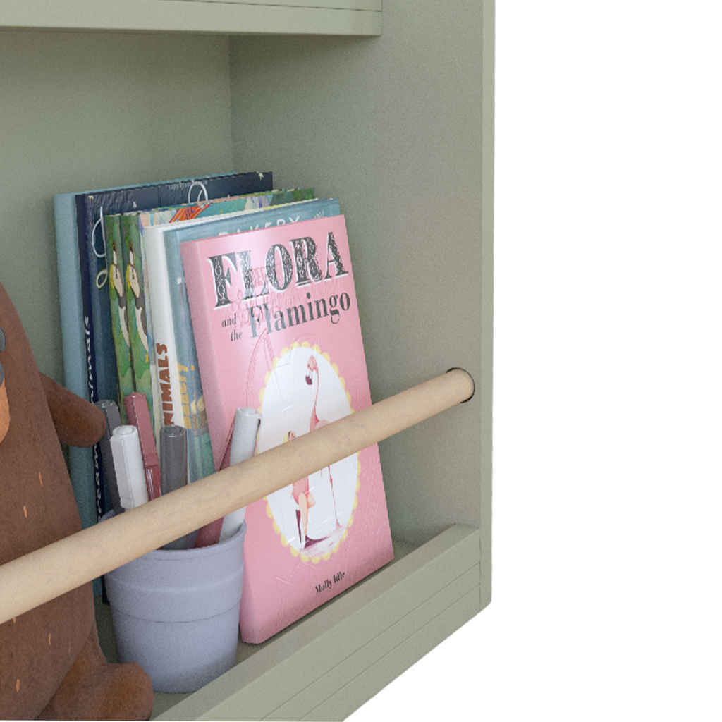 3 Tier Kids Book Shelf in Sage with Pine Wood and MDF Construction, Compact Storage for Bedrooms, Playrooms, and Classrooms |