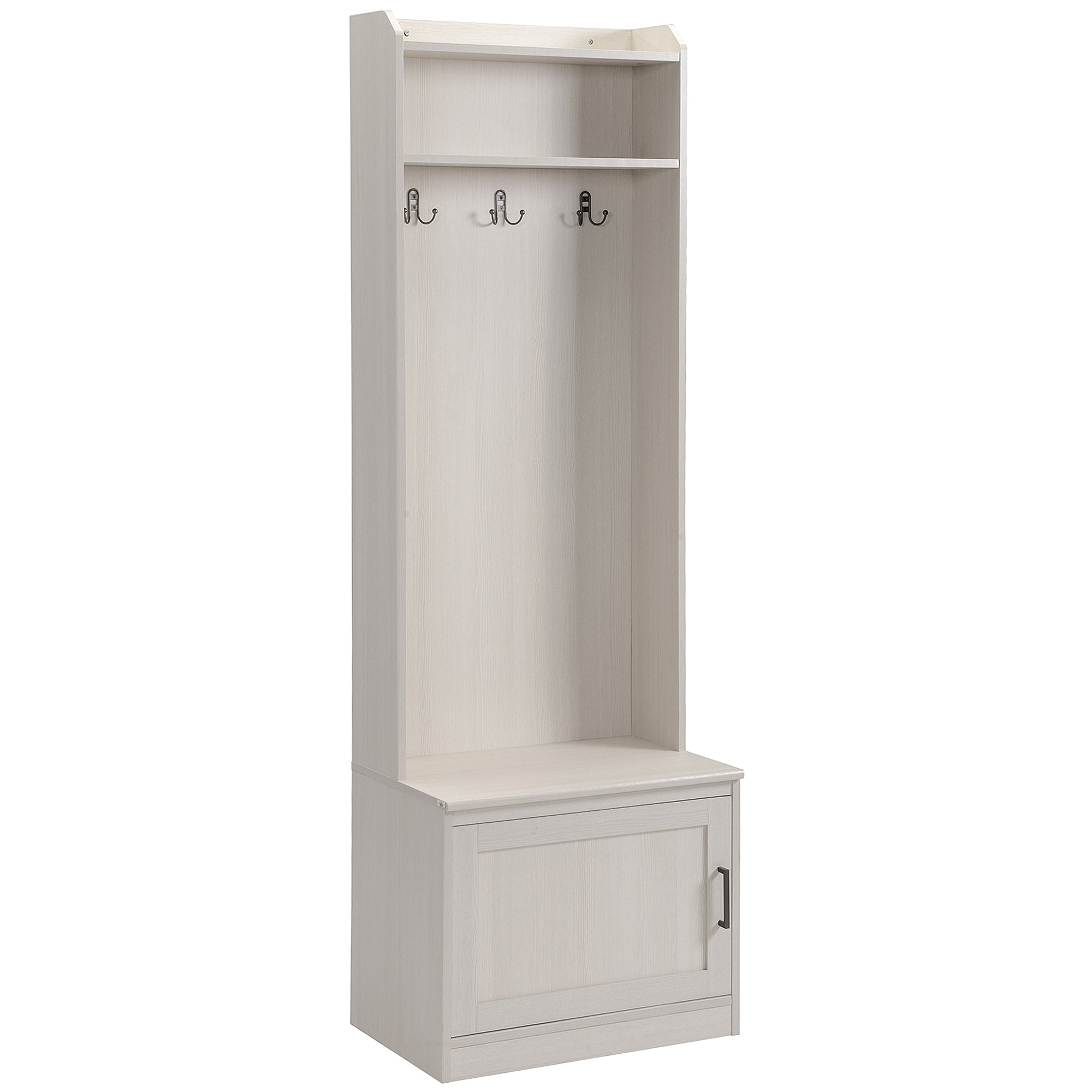 HOMCOM Rustic Hall Tree with Shoe Storage Bench, Entryway Bench with Coat Rack, Accent Coat Tree with Storage Shelves for Hallway, Mudroom, White Wood Grain - Grand Goldman Shop
