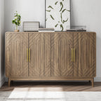 Modern Carved 4-Door Sideboard Buffet Cabinet with Storage, Adjustable Layer Board, Walnut Finish - Grand Goldman Shop