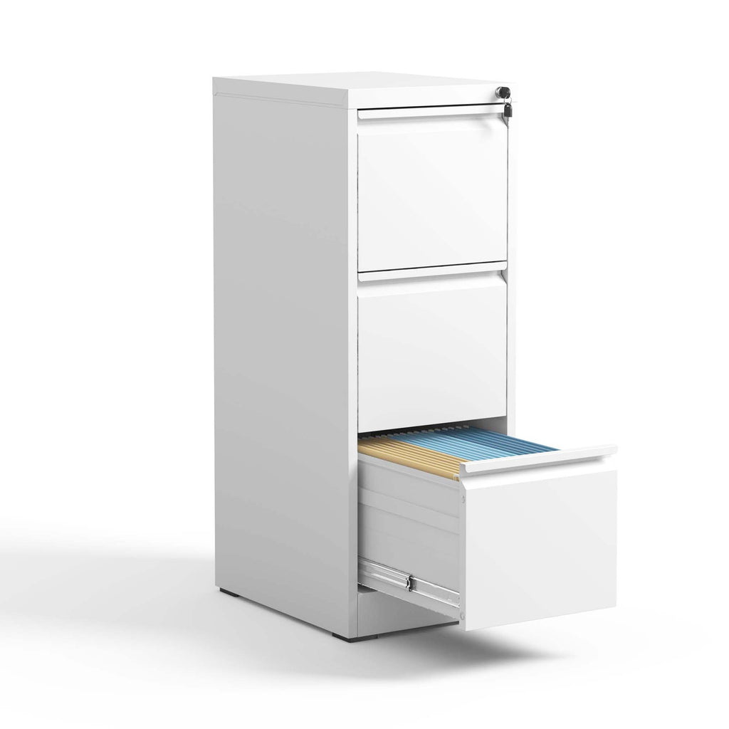 SteelCraft 3 Drawer Metal Vertical File Cabinet with Lock White Steel for A4 Legal/Letter Size - Grand Goldman