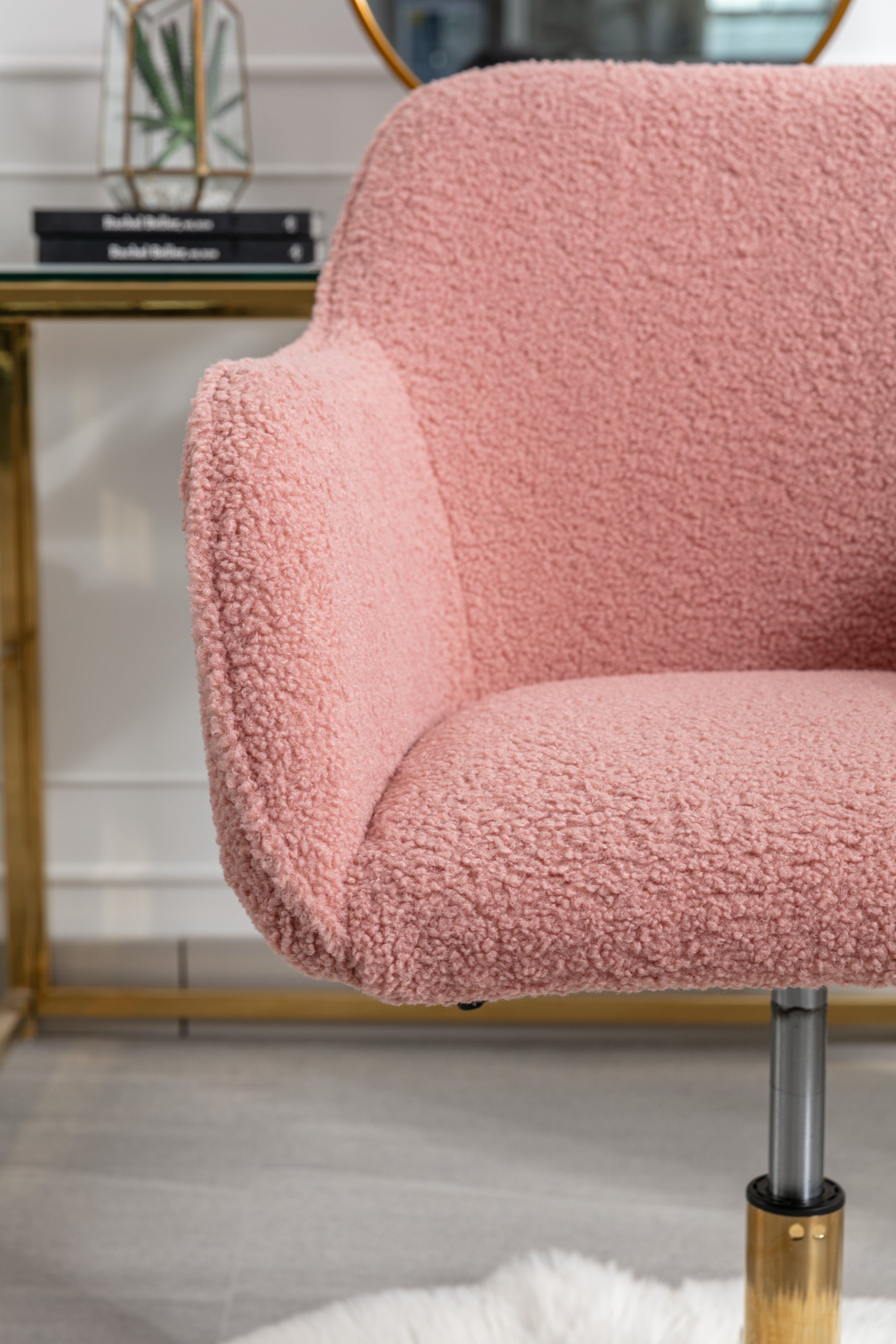 Modern Teddy Fabric Material Adjustable Height 360 Revolving Home Office Chair With Gold Metal Legs And Universal Wheel For I
