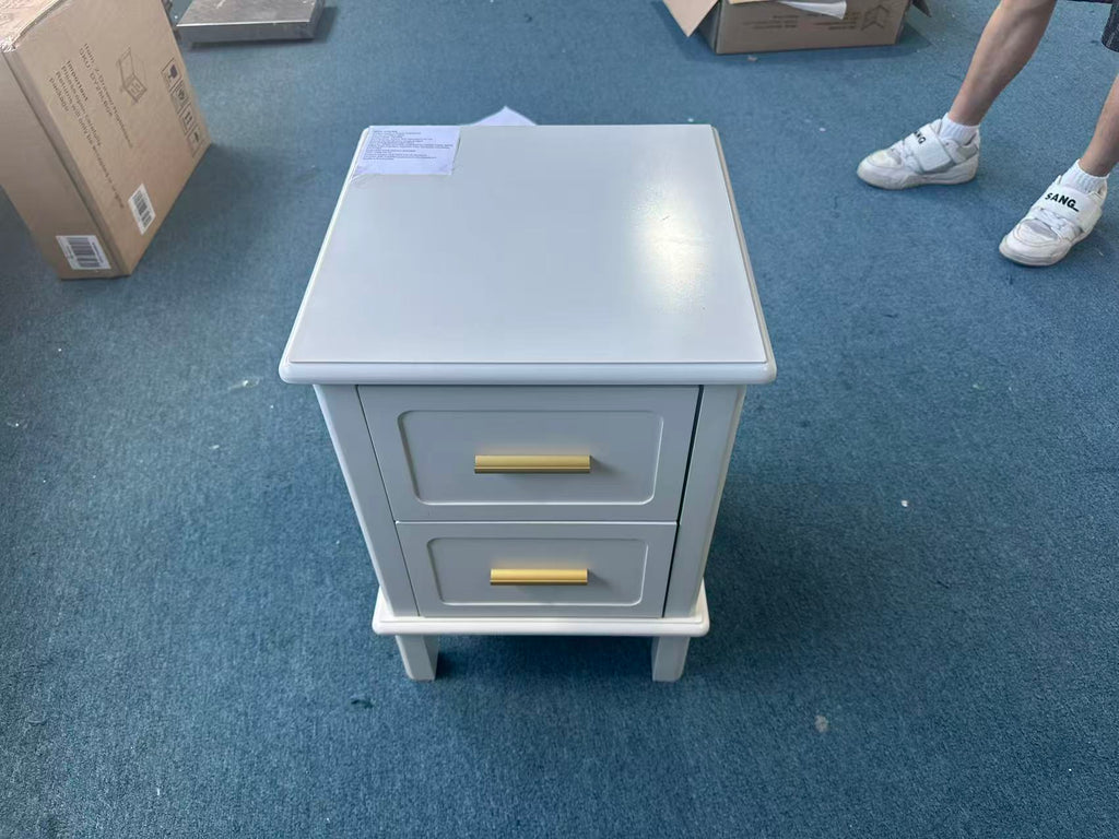Modern  Nightstand with 2 Drawers, Bedroom Bedside Table with Gold Handles, Sturdy Wood Accent Table for Small Spaces, Living Room, Kids Room & Guest Room-Off White - Grand Goldman Shop