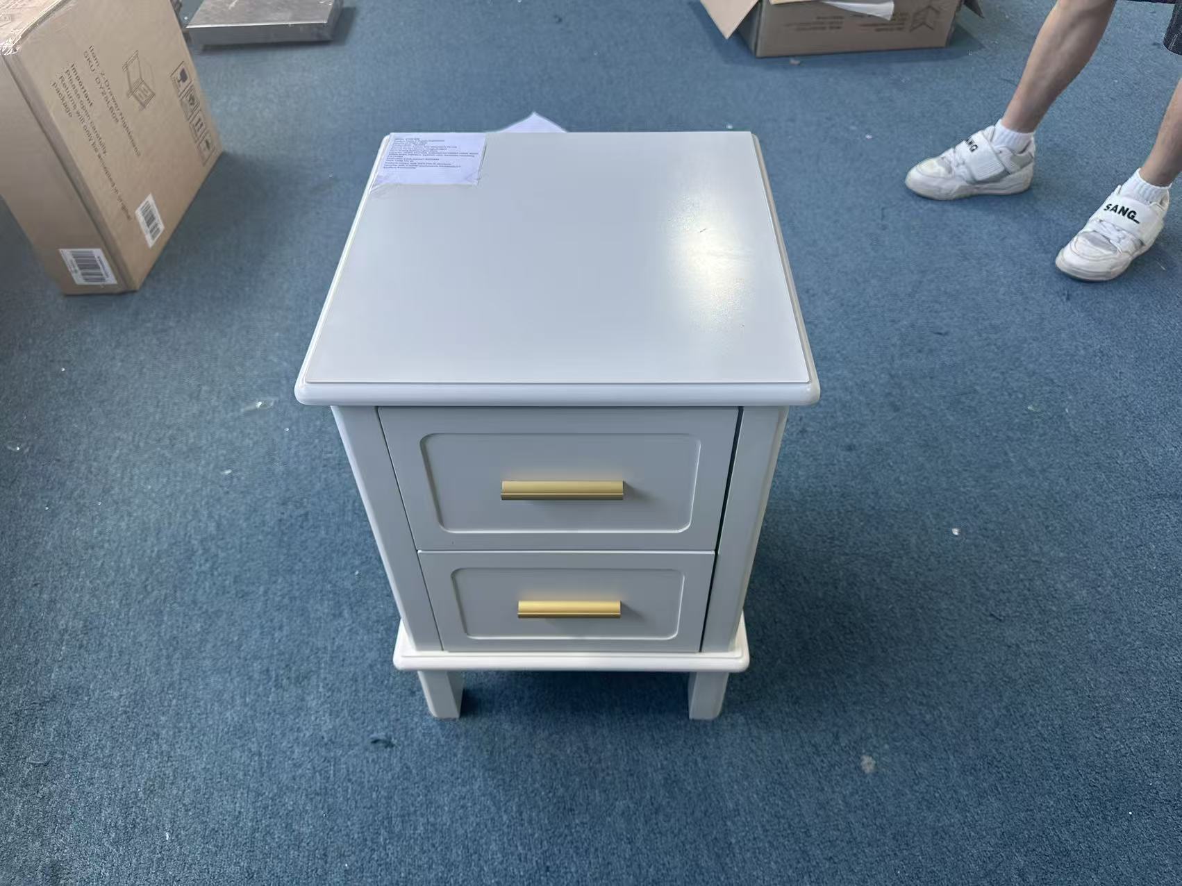 Modern  Nightstand with 2 Drawers, Bedroom Bedside Table with Gold Handles, Sturdy Wood Accent Table for Small Spaces, Living Room, Kids Room & Guest Room-Off White - Grand Goldman Shop