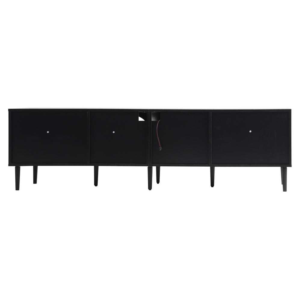 Black Rattan-inspired TV Stand with 3 Cabinets & 2 Drawers, MDF and Solid Wood Media Console for TVs up to 80'', Modern Living Room Entertainment Center - Grand Goldman Shop