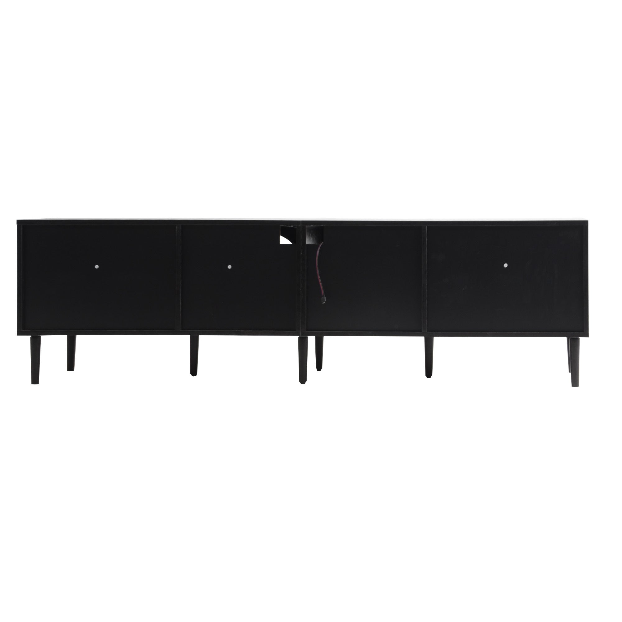 Black Rattan-inspired TV Stand with 3 Cabinets & 2 Drawers, MDF and Solid Wood Media Console for TVs up to 80'', Modern Living Room Entertainment Center - Grand Goldman Shop