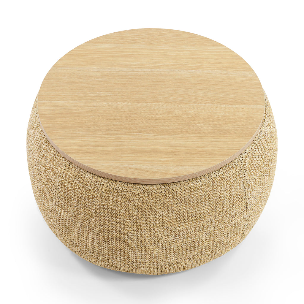 Round Storage Ottoman, 2 in 1 Function, Work as End table and Ottoman, Natural (25.5'x25.5'x14.5') - Grand Goldman Shop