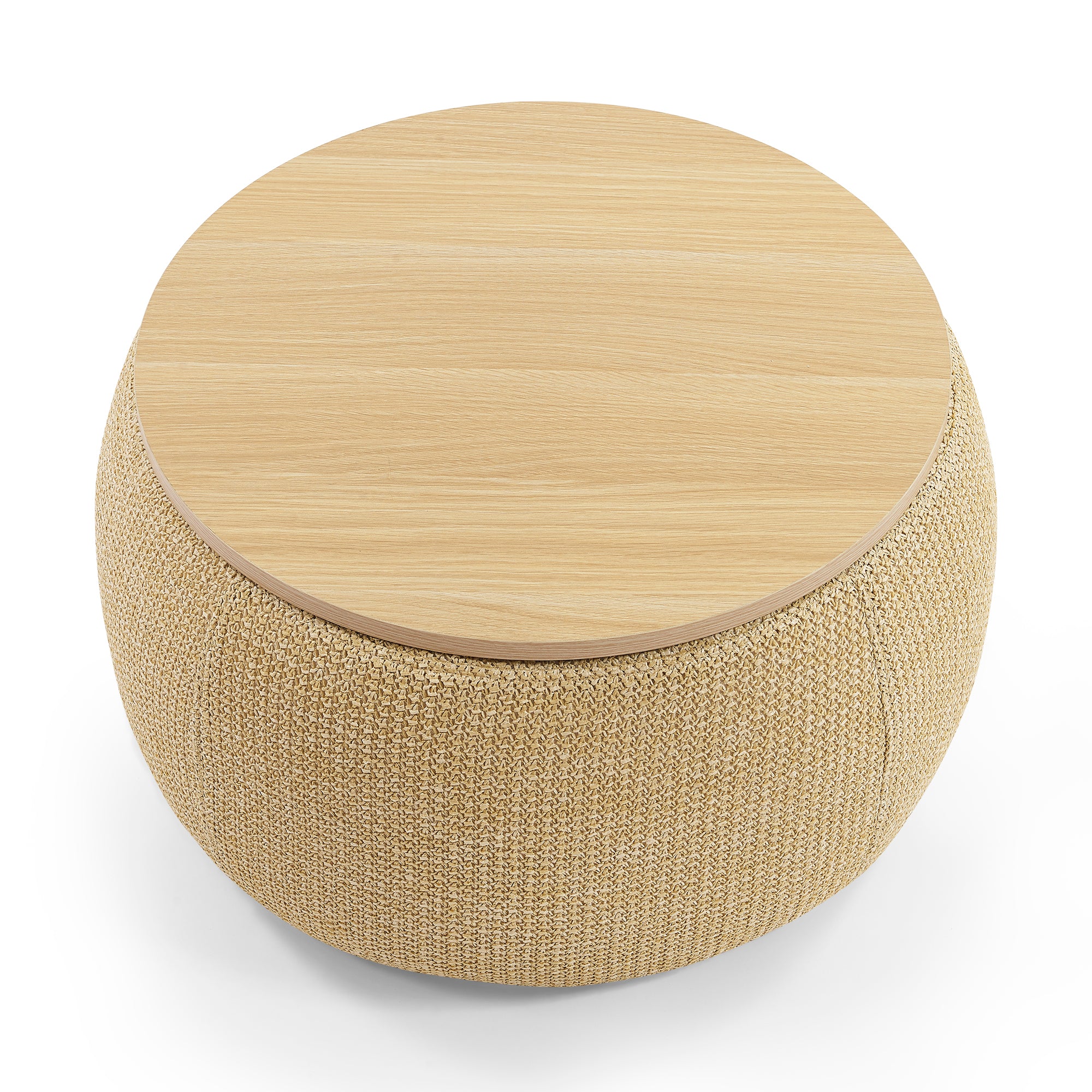 Round Storage Ottoman, 2 in 1 Function, Work as End table and Ottoman, Natural (25.5'x25.5'x14.5') - Grand Goldman Shop