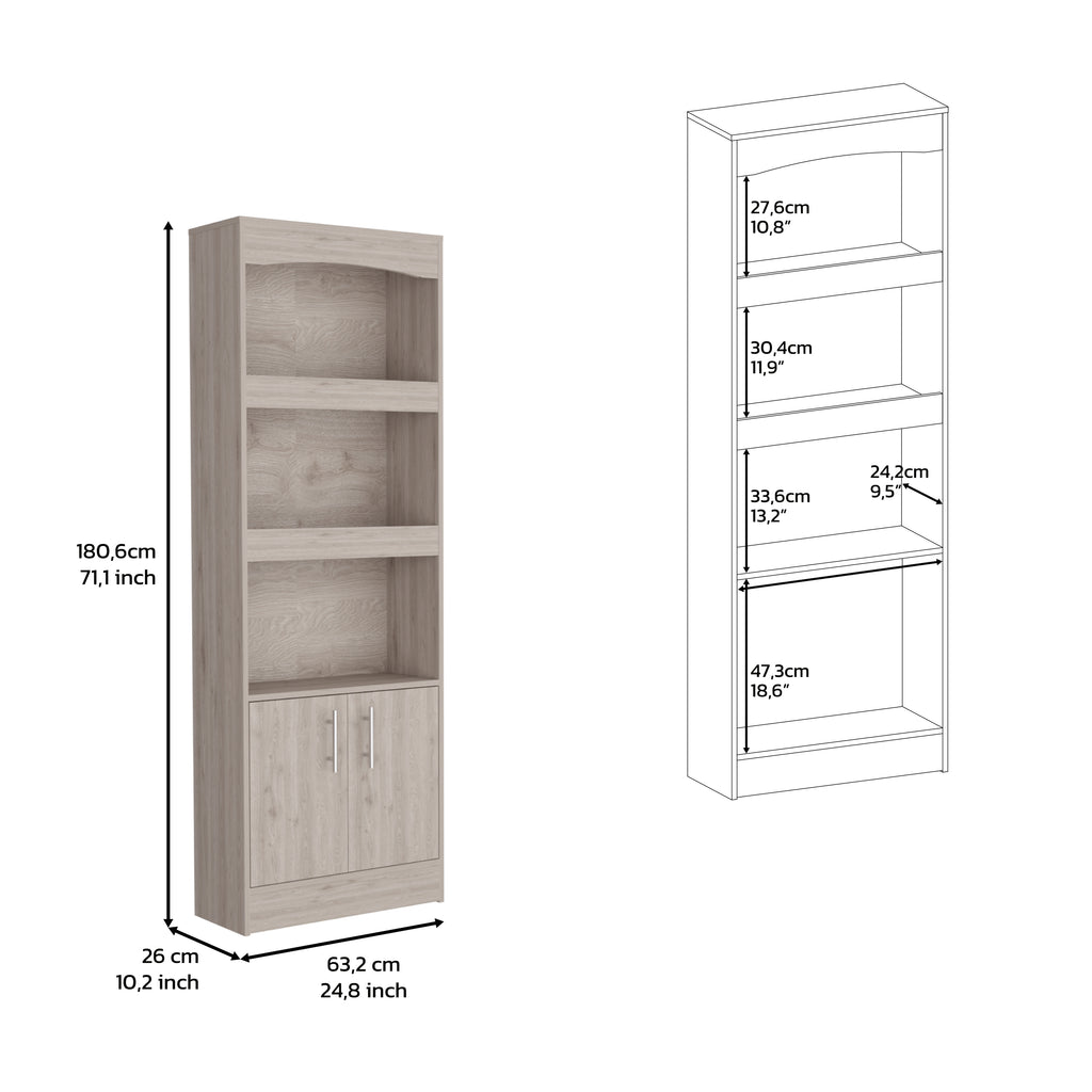 Bookcase, Three Shelves, Double Door Cabinet, Metal Hardware, Light Gray | Premium Home Decor - Grand Goldman