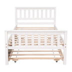 Twin Bed with Trundle, Platform Bed Frame with Headboard and Footboard, for Bedroom Small Living Space,No Box Spring Needed,White - Grand Goldman Shop