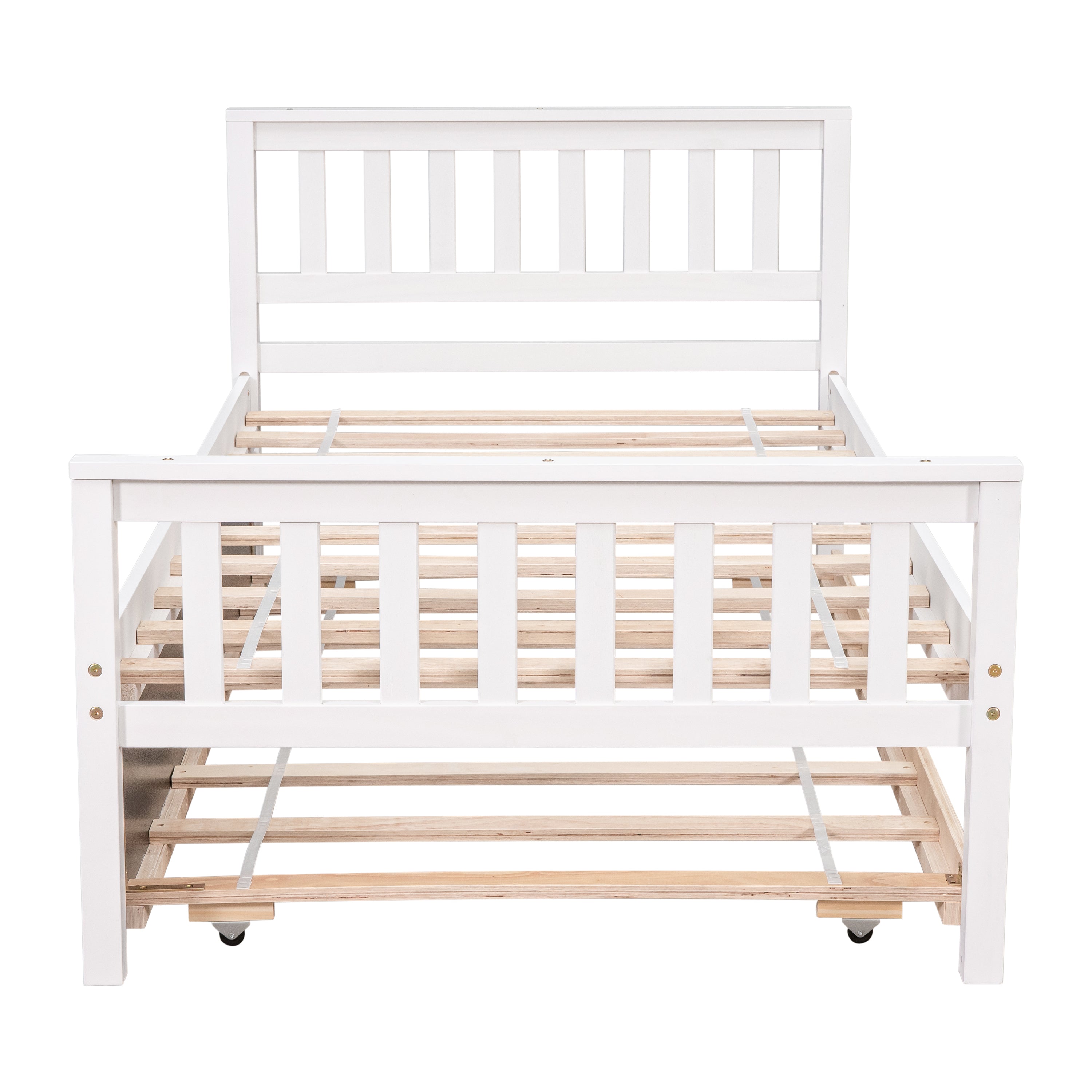 Twin Bed with Trundle, Platform Bed Frame with Headboard and Footboard, for Bedroom Small Living Space,No Box Spring Needed,White - Grand Goldman Shop