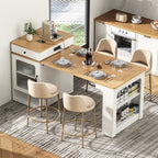 K&K 59.5' Kitchen Island with Extendable Dining Table, Kitchen Storage Table with Double-sided Storage, Kitchen Island with 2 Drawers, Power Outlet, Side Open Shelves, for Kitchen, Dining Room, White - Grand Goldman Shop