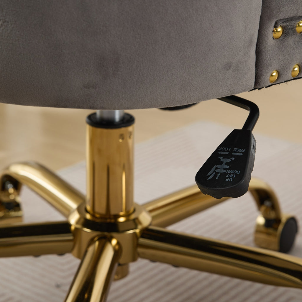 A&A Furniture Office Chair,Modern Velvet Upholstered Tufted Button Home Office Chair with Golden Metal Base,Adjustable Desk C