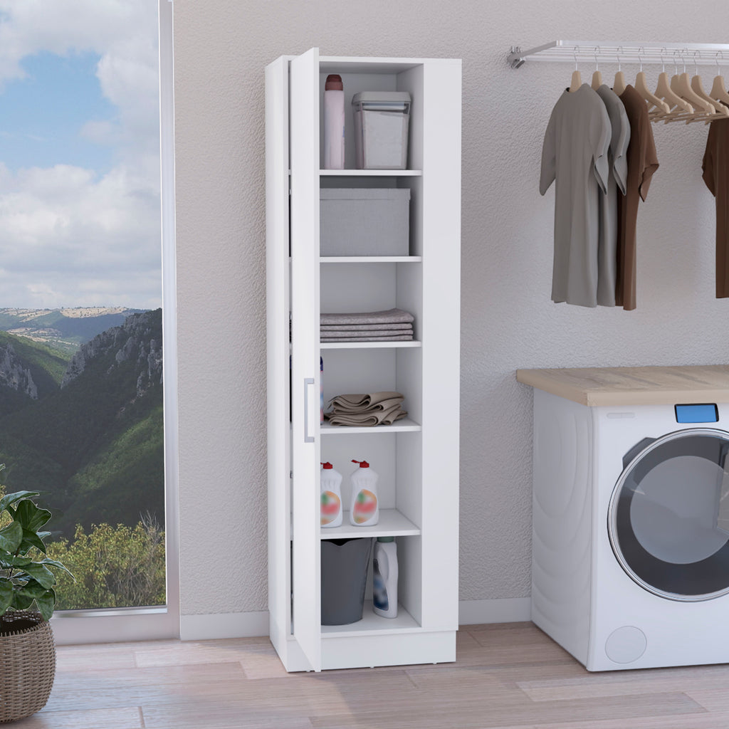 Lilo Storage Cabinet, Broom Hangers, Internal Shelves -White | Premium Home Decor - Grand Goldman