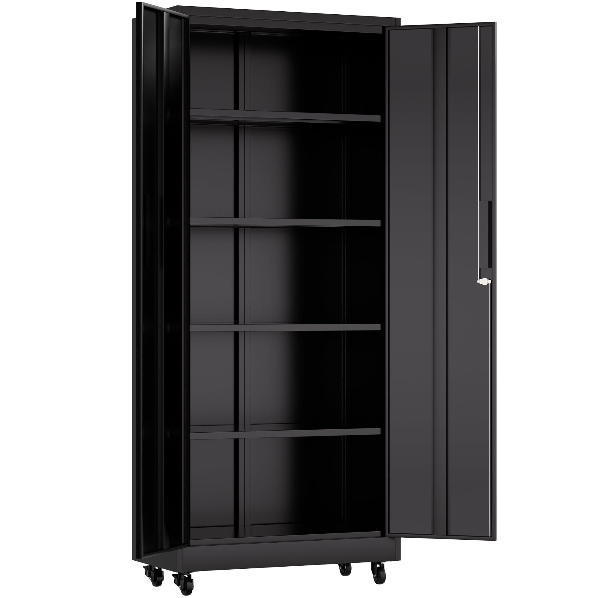 Heavy Duty Rolling Metal Cabinet with Lock, 71 inch Garage Storage Cabinet, 4 Adjustable Shelves (180lb Each), Black, for Too